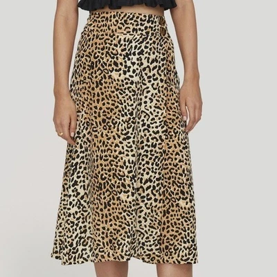 FAITHFULL THE BRAND ANTHROPOLOGIE BLACK BROWN LEOPARD WRAP SKIRT WOMENS SZ 2 - Image 1 of 4