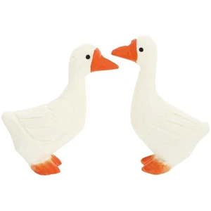 2 Pcs Wooden White Goose Ornaments Figurines Home Decor Decoration - Picture 1 of 12