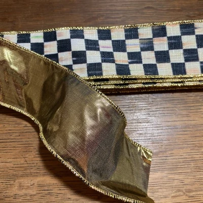 MACKENZIE CHILDS Courtly Check 2" Ribbon~1 pc 60" ( 1 yd + 24")~Gold Back~NEW - Image 1 of 3