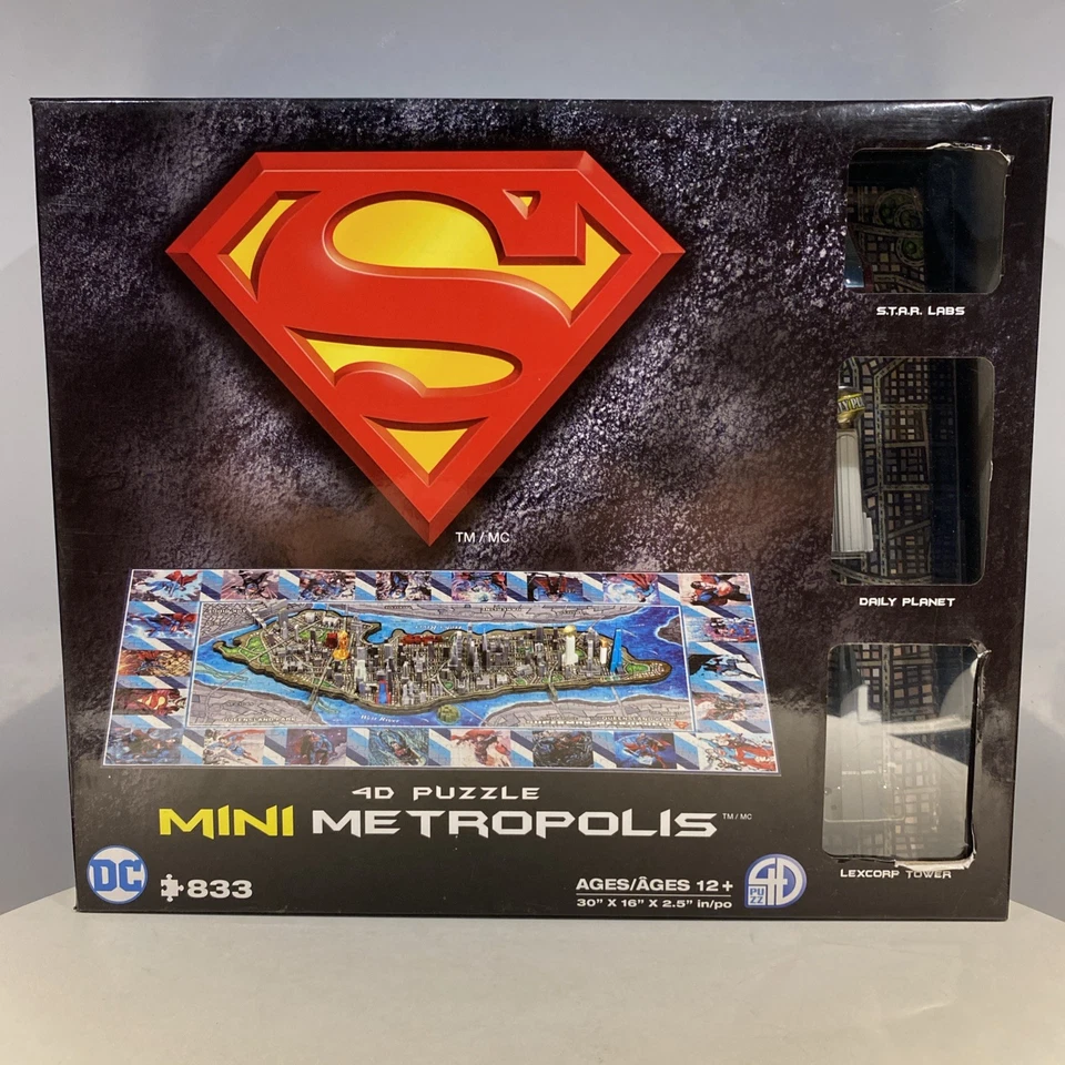 Superman 4D Puzzle Mini Metropolis 30in x 16in x 2.5in 833 Pieces  Complete  - Image 1 of 4