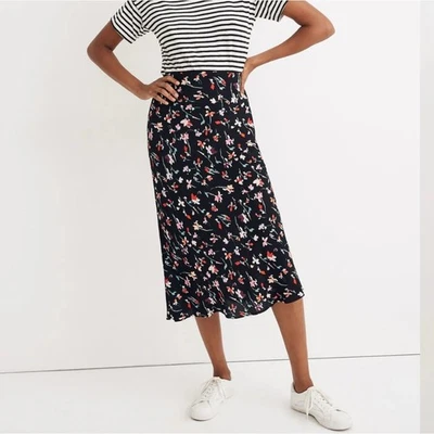 Madewell “Drifting Flowers” Slip Skirt – Size 2 Black Floral - Image 1 of 4