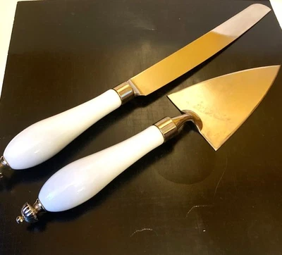 Juego de cuchillos con mango de cerámica blanca chapada en plata Godinger de colección 14" L Foto 1 de 4