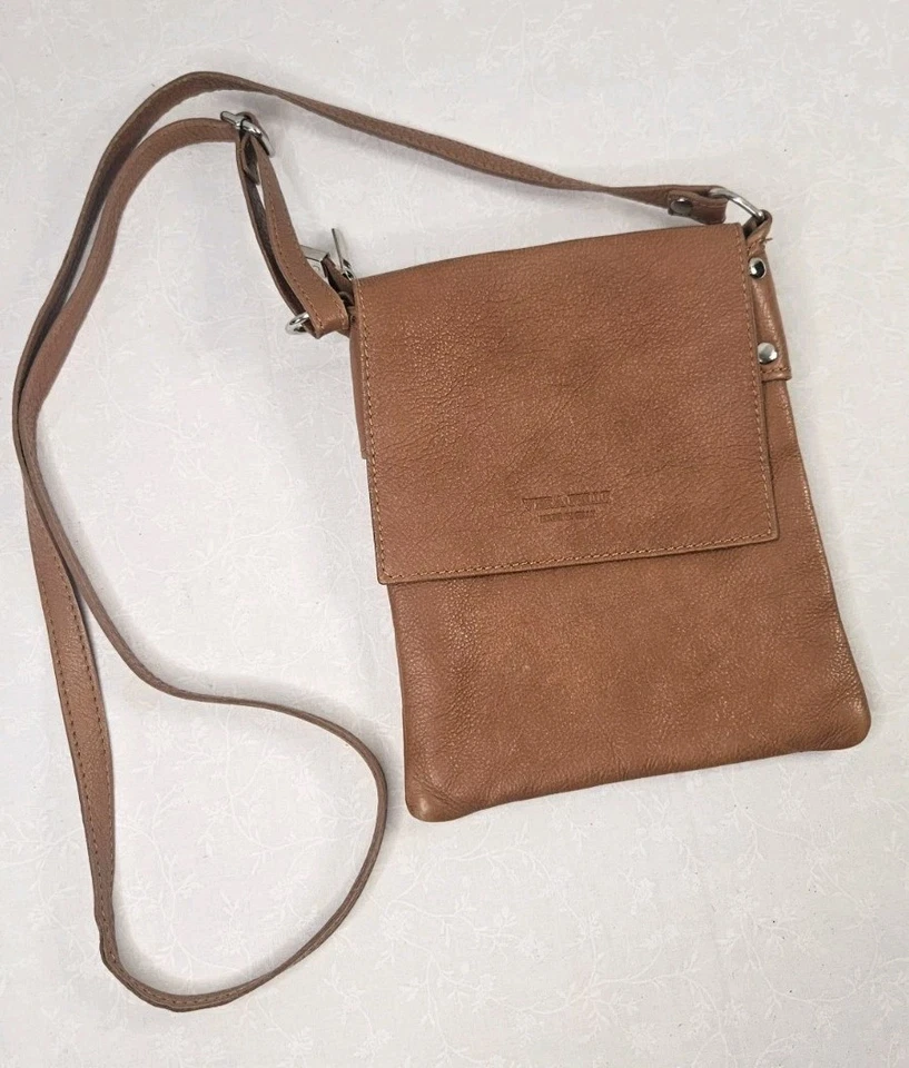 Vera Pelle Brown Pebbled Leather Crossbody Made In Italy  - Image 1 of 4