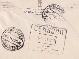 WW2 Barcelona Spain CENSURA - Censored Cover 1945 Providence R.I United States - Picture 1 of 4
