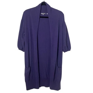 Vince Purple Cashmere Open Front Short Sleeve Long Cardigan Sweater Size Medium - Picture 1 of 9