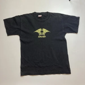 vintage savier skateboards skull bones wings art faded tee size large - Picture 1 of 5