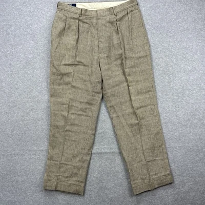 Polo Ralph Lauren Pants Mens 36x29* Brown Glen Check Linen Blend Pleated Cuffed - Image 1 of 4