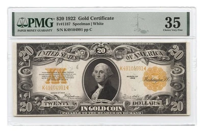 FR. 1187 1922 $20 Gold Certificate PMG Choice VF35 - Large Size - Image 1 of 2