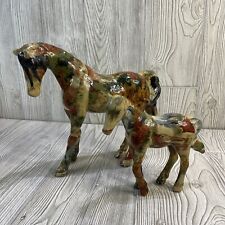 Horse Figurines 10" Mare 7" Foal Standing Horses Resin Colorful Horse Print