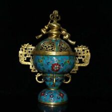 11.6" China Antique incense burne Cloisonne Brass incense burner Beast 