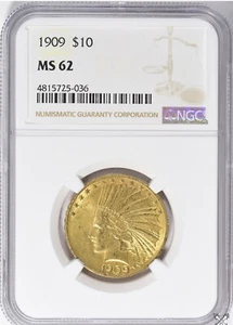 1909-P $10 GOLD INDIAN HEAD EAGLE NGC MS 62 - Picture 1 of 4