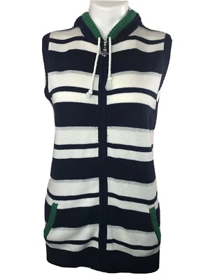 Quacker Factory XS Sleeveless Hooded Sweater Vest Zipper Nautical Anchor Silver - Image 1 of 4