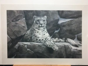 Brad Parrish cacciatore himalayano leopardo delle nevi firmato stampa arte fauna selvatica - Foto 1 di 1