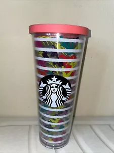 Starbucks Floral Stripes Bright Flowers Cold Cup Tumbler No Straw 24 oz - Bild 1 von 8