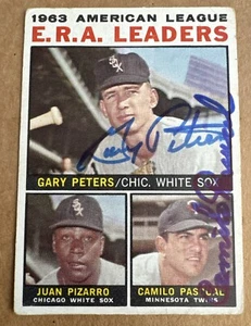 1964 Topps #2 1963 AL E.R.A. Leaders Gary Peters / Camilo Pascual AUTOGRAPHED - Picture 1 of 3