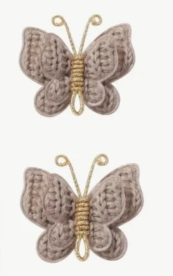 Girls Adorable Khaki  & Gold Crochet Butterfly Knit  Hair Clip Set - Image 1 of 4