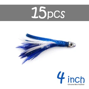 15pcs Blue White 4" mini tuna feather 1/2oz Bullet chrome Head Fish squid lure - Imagen 1 de 3