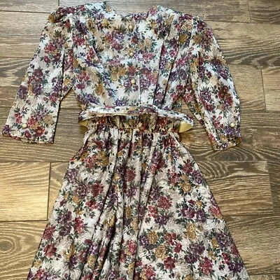 Vestido DE COLECCIÓN AÑOS 70 80 California NUEVO LOOKS Floral Cinturón Día del Té AUTÉNTICO Foto 1 de 4