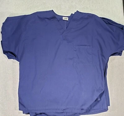 Lot of 6 Unisex Simply Basic Dark Blue Size L Scrub Top. - Image 1 of 4