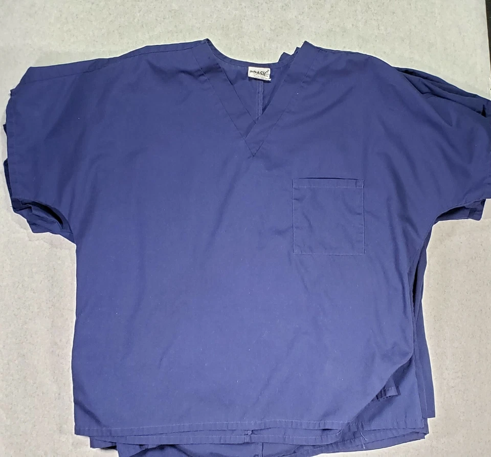Lot of 6 Unisex Simply Basic Dark Blue Size L Scrub Top. - Image 1 of 4
