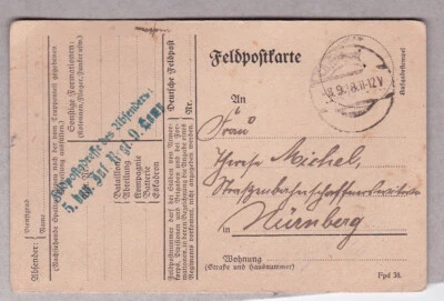 Patriotika Feldpost 1918 nach Nürnberg gestempelt - Bild 1 von 2