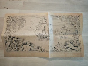 CUBAN ARTIST CIGAR BOX ART Drawing DESIGN COLUMBIS INDIANS 1960s 16.5x10 inches - Picture 1 of 2