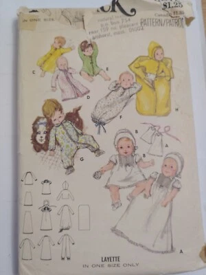Layette Gown Sleeper Bonnet Infants Butterick 5102 Sewing Pattern VTG Wardrobe - Image 1 of 4