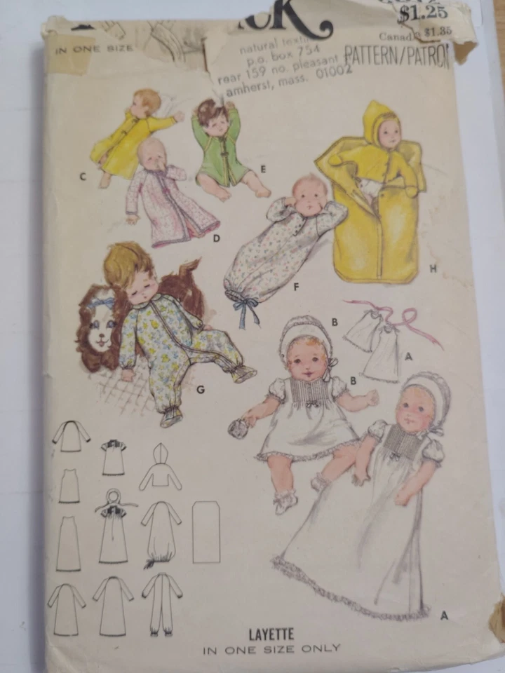 Layette Gown Sleeper Bonnet Infants Butterick 5102 Sewing Pattern VTG Wardrobe - Image 1 of 4