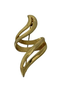 Vintage Vendome Double Swirl Ribbon Gold Tone Brooch Pin 3" 80's - Picture 1 of 5