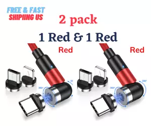 LED Flowing Light Up Magnetic Cable For Micro USB Samsung iPhone- 2 Packs 3.8 ft - Picture 1 of 8