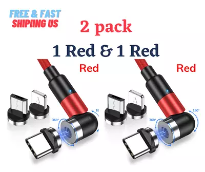 LED Flowing Light Up Magnetic Cable For Micro USB Samsung iPhone- 2 Packs 3.8 ft - Image 1 of 4