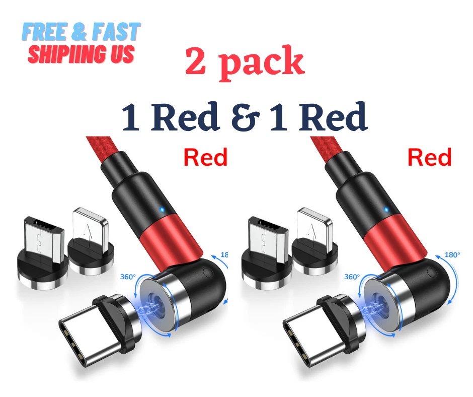 LED Flowing Light Up Magnetic Cable For Micro USB Samsung iPhone- 2 Packs 3.8 ft - Image 1 of 4