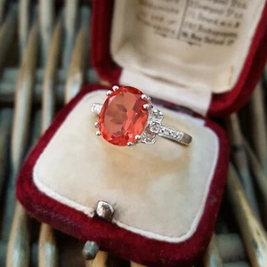 925 Sterling Silber Ring, natürlicher roter Quarz und Diamanten, Größe O,5 US 7,5 - Bild 1 von 8