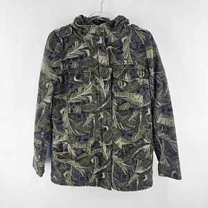 Ripcurl Jacket Womens 8 Sherpa Lined Palm Pattern Zip Away Hood Zip Snap Up Warm - Picture 1 of 9