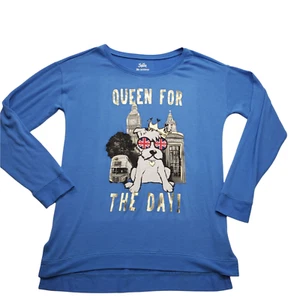 Justice "Queen For The Day" British Puppy Dog Knit Blue Sweater Top Girls Sz 20 - Picture 1 of 7