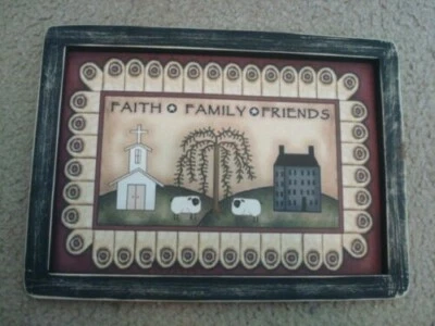 Primitive Country Print *FAITH-FAMILY-FRIENDS* in black frame  11 3/4" x 8 1/2" - Image 1 of 3