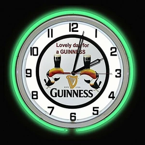 15" GUINNESS Beer Sign Green Double Neon Clock - Picture 1 of 2