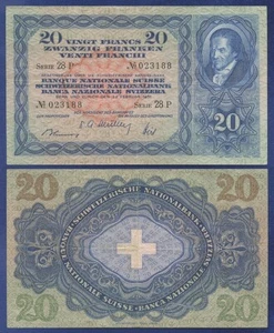 SCHWEIZ 20 FRANKEN 1951 SEHR FEIN + SERIE 28P - Bild 1 von 1