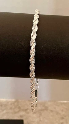 Unmarked (ice tested) Silver Rope Chain Bracelet 9in - Image 1 of 4
