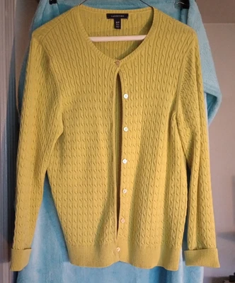 Land's End PM Spring Green 100% Supima Cotton Cardigan - Image 1 of 4