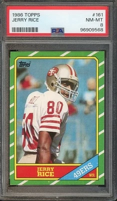 1986 Topps #161 Jerry Rice RC NM-MT PSA 8 San Francisco 49ers 9568 - Image 1 of 2