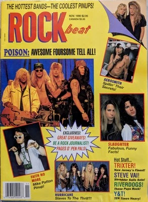 Rock Beat Magazine November 1990 Poison, Aerosmith, Slaughter, Hurricane, Y&T - Image 1 of 4
