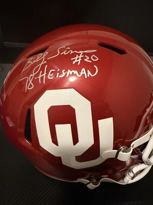 Casco réplica de velocidad F/S firmado por Billy Sims Oklahoma Riddell con certificado de autenticidad Heisman 78 Foto 1 de 4