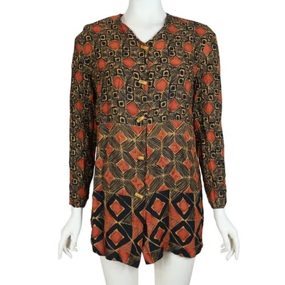 Vintage Anthony Mark Hankins Tunic Top Bamboo Button Tribal Print Women’s Small - Image 1 of 4