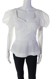 Tanya Taylor Womens Cotton White Scoop Neck Puff Short Sleeve Aliyah Top Size 2 - Picture 1 of 7
