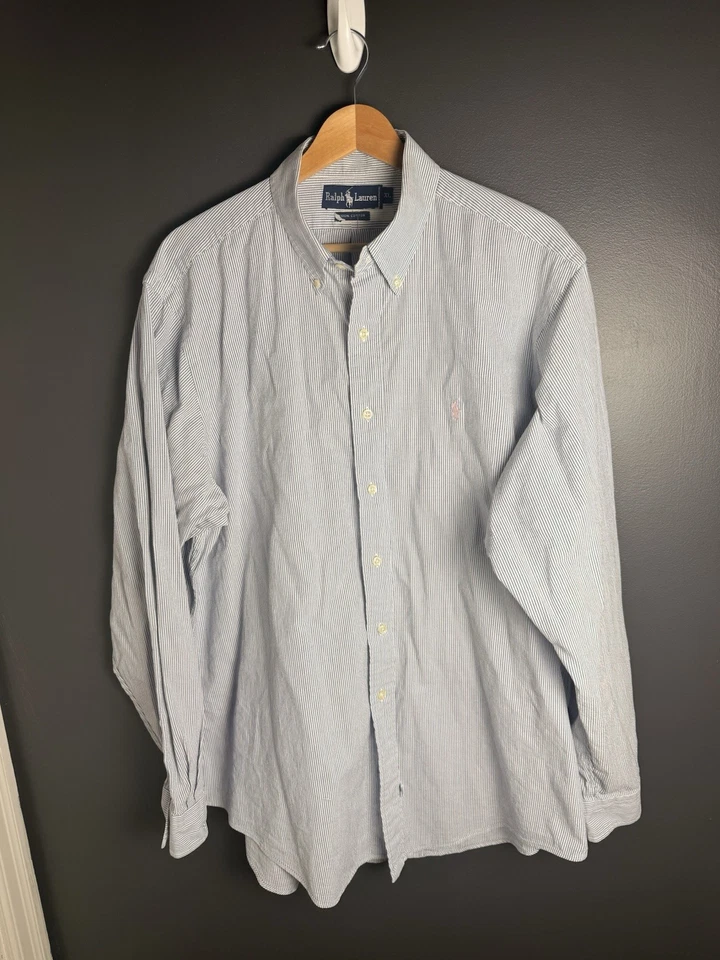 Camisa Rugby Ralph Lauren Seersucker Abotonada Manga Larga Talla XL Foto 1 de 4