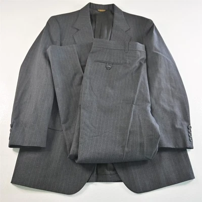 Vtg Adams Row 44R 38x30 Gray Striped USA Made Mens Jacket Pants Suit - Image 1 of 4