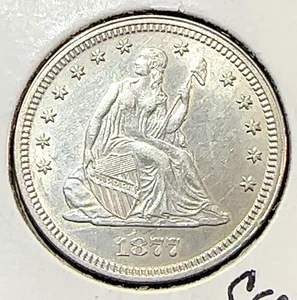1877 Liberty Seated Quarter Pretty White Very Choice AU+ CHRC - Picture 1 of 2