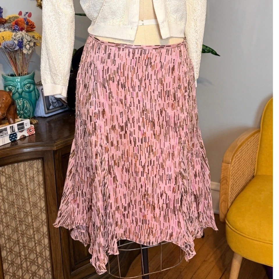 Винтажная юбка Y2K ECI New York Pink Beaded Sheer Fairycore 100% шелк - 6 - Изображение 1 из 4