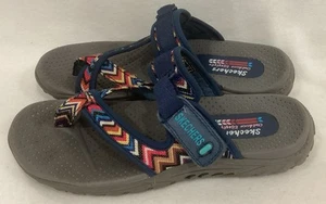 Skechers Reggae Outdoor Sandals Women Blue Aztec Toe Loop Slip On Comfort Size 6 - Picture 1 of 5